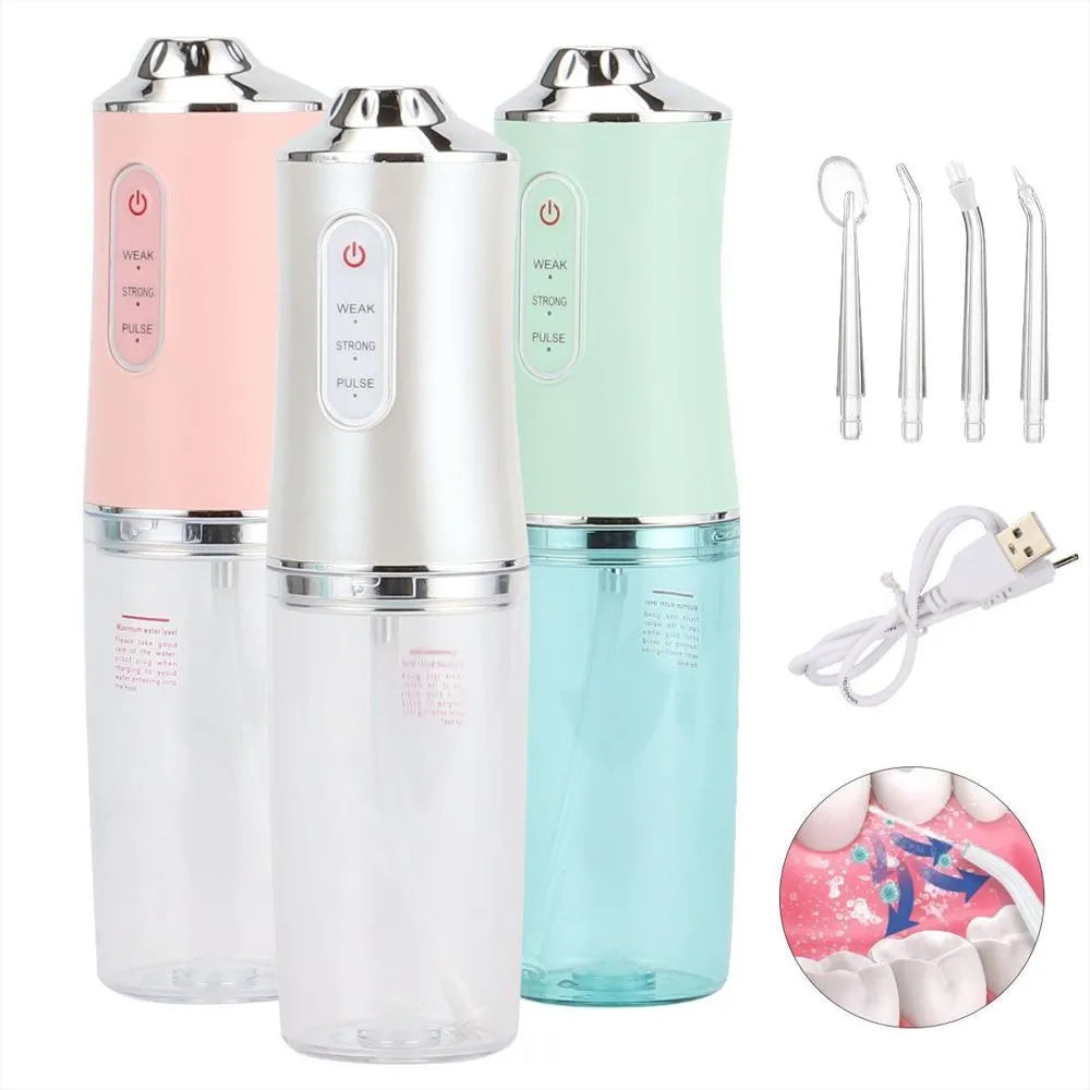 Irrigador Bucal Portátil Recargable 220 ml con 4 Boquillas y 3 Modos de Limpieza