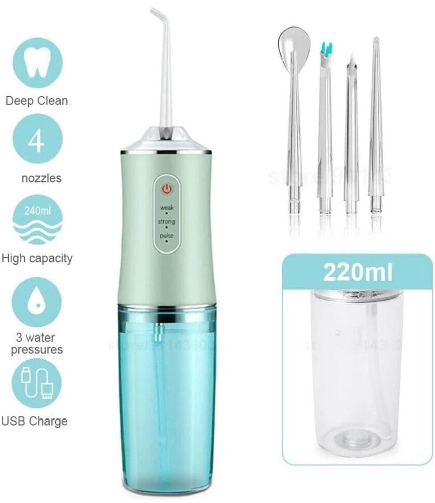 Irrigador Bucal Portátil Recargable 220 ml con 4 Boquillas y 3 Modos de Limpieza