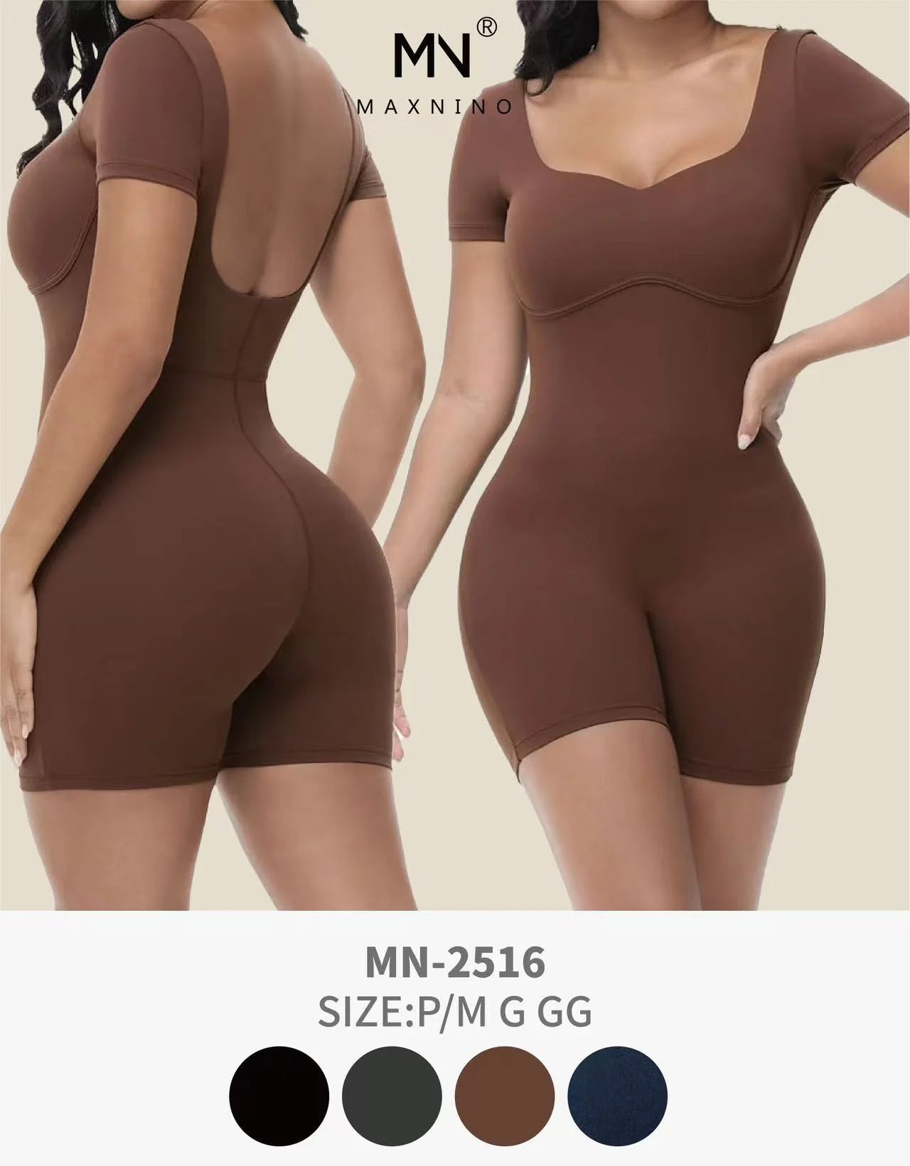 Enterizo Corto Moldeador con Espalda Abierta y Efecto Push Up