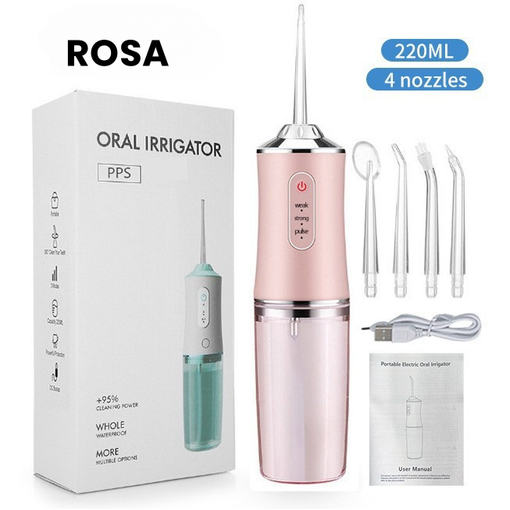 Irrigador Bucal Portátil Recargable 220 ml con 4 Boquillas y 3 Modos de Limpieza