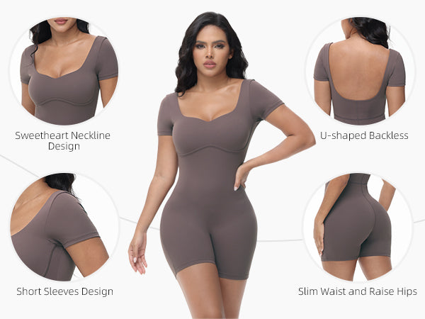 Enterizo Corto Moldeador con Espalda Abierta y Efecto Push Up