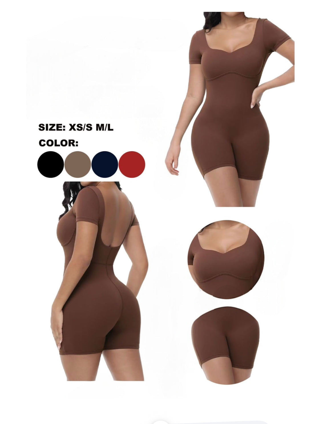 Enterizo Corto Moldeador con Espalda Abierta y Efecto Push Up